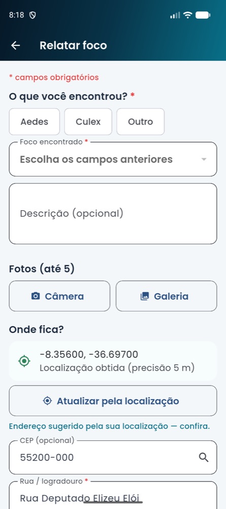 Relatar foco no Android
